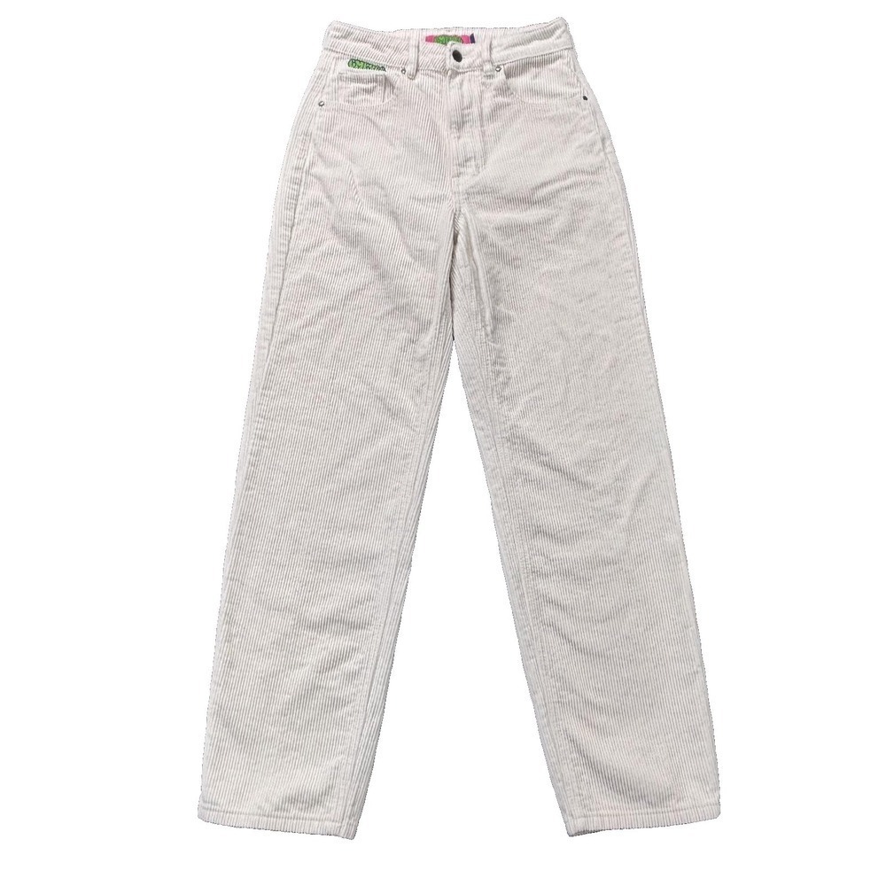 Empyre Tori Pants Womens 2 White Corduroy Straight Leg Logo Khakis 26x29
